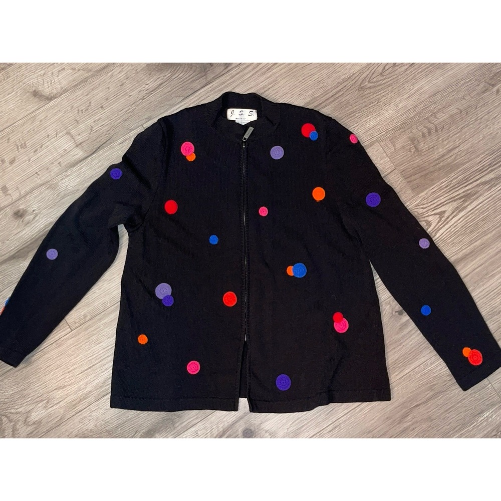 Vintage JSS Womens Knit Wool Blend With‎ Colorful Embroidery Size Large USA Made